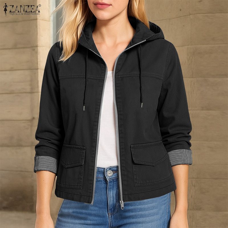 ZANZEA Womens Autumn Casual Long Sleeve Hoodies Thin Jackets