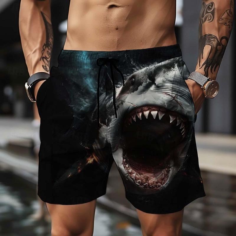 Men's Animal Shark 3D Print Swim Shorts Board Shorts Swimming Trunks Mid Waist Vacation Sports Streetwear Party Casual