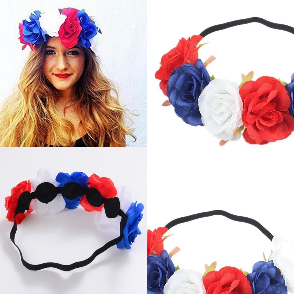 Beautiful Red White Blue Flower Crown Headband For Royal Celebrations