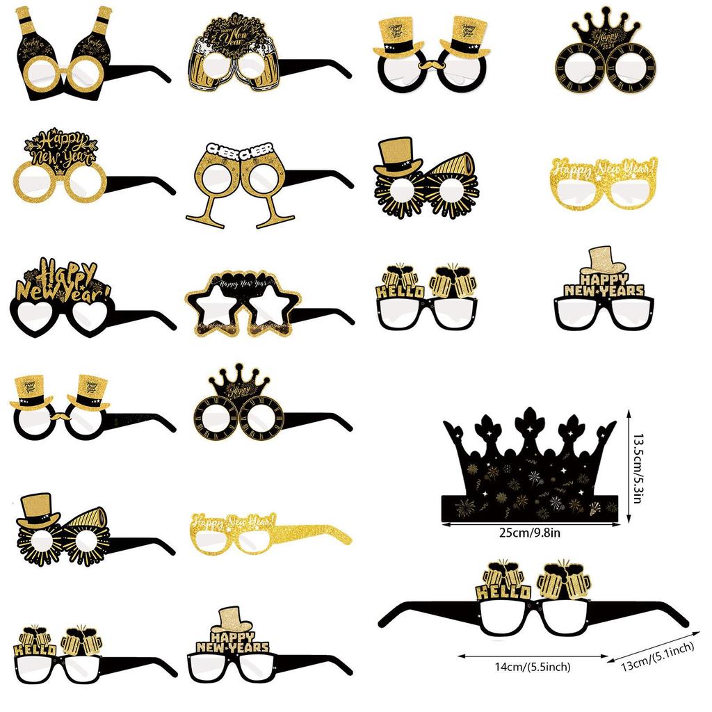 New Year Festive Paper Glasses And Hat Photo Accessories For Holiday Party Setup
