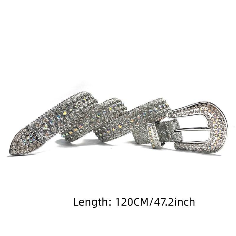 1 Luxury Belt With Large Glass Rhinestones High Quality Alloy Buckle Fashionable And Trendy Wide Belt