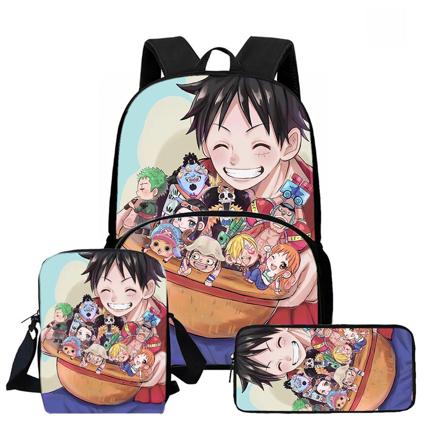 One Piece Lightweight 3PCS School Backpack Set with Front Pocket, Crossbody Bag and Pencil Case, Unisex for Boys Girls Age 6-10