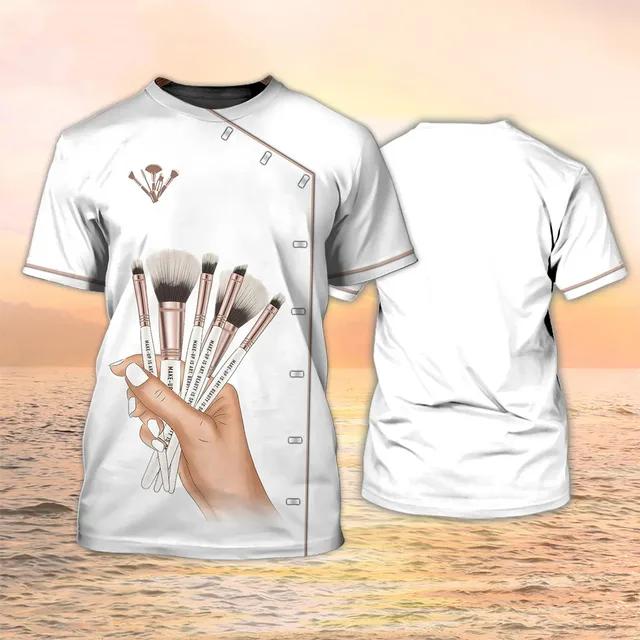 2024 New Women's Short Sleeve Beautician T-shirt Custom 3D Printed Casual Hairdresser Uniform Makeup Artist Short Sleeve