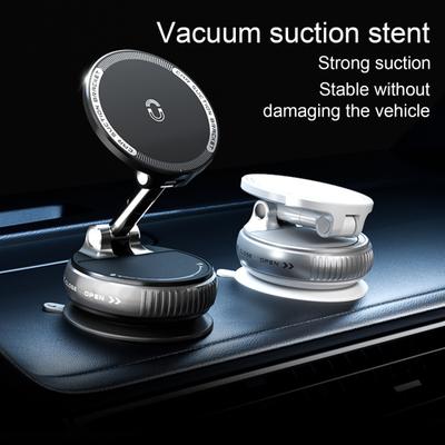 Magnetic Car Phone Holder Black Vacuum Suction Mount 360 Degrees Rotatable & Strong Grip Portable Adjustable Car Phone Stand for Dashboard Windshield
