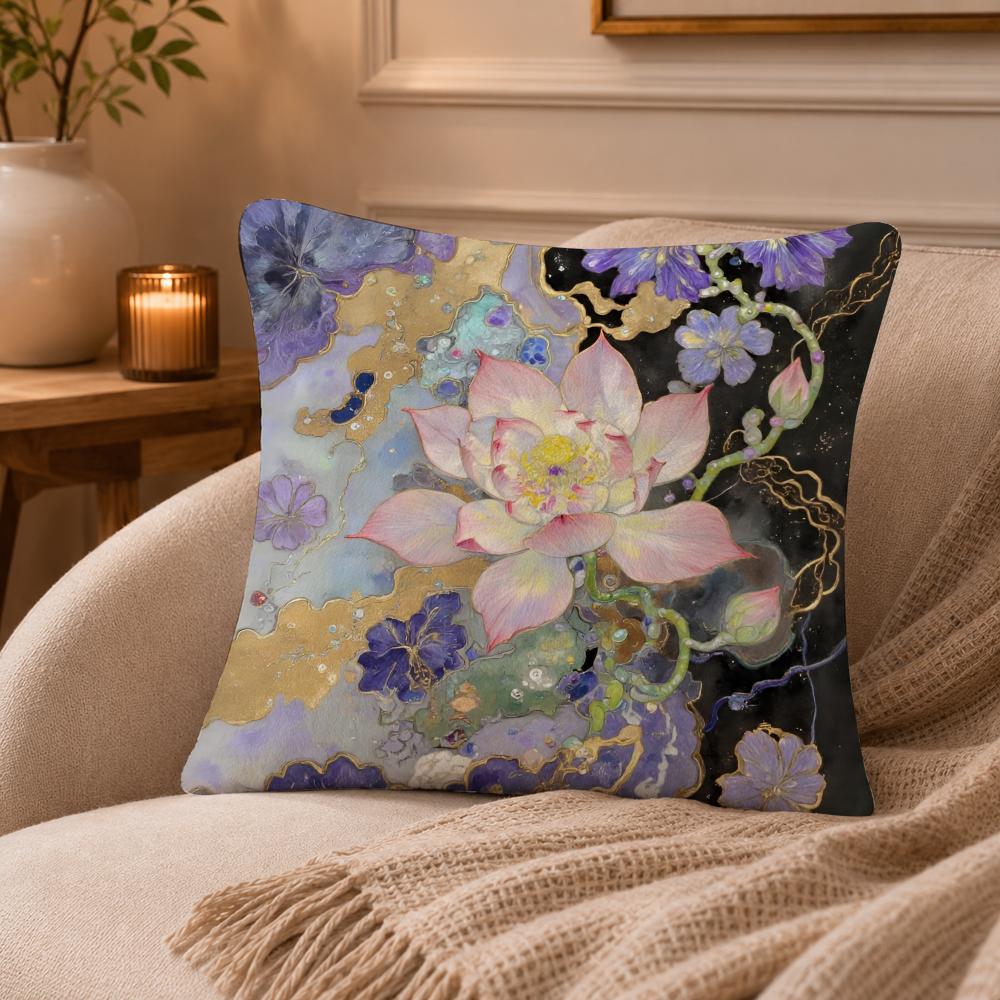 Lotus Flower Cushion Cover Anti-dustmite Pillowcase Invisible Zipper Silky Short Plush Sofa Cushion Cover