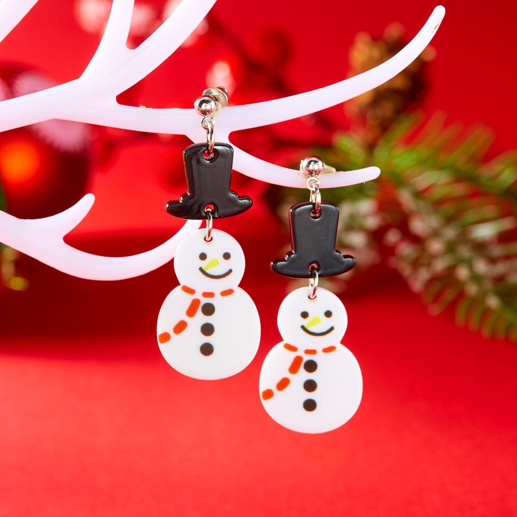 Cute Cartoon Acrylic Snowman Drop Earrings for Women Girls Sweet Pink Christmas Tree Santa Claus Earrings New Year Jewelry Gifts