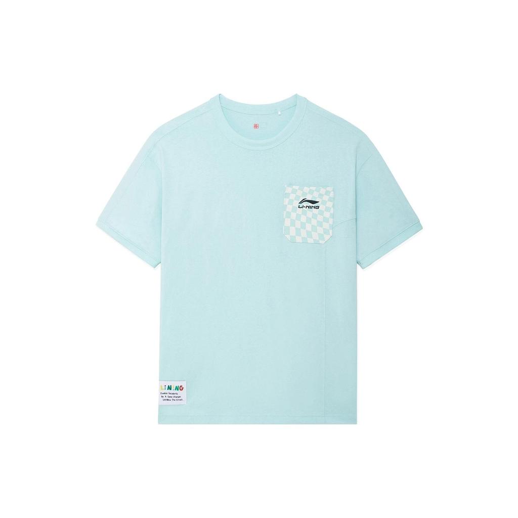 Li Ning Rooovie T Shirts Unisex Ice Clear Blue Crew Neck Moderate Straight Fit AHSSB57-2