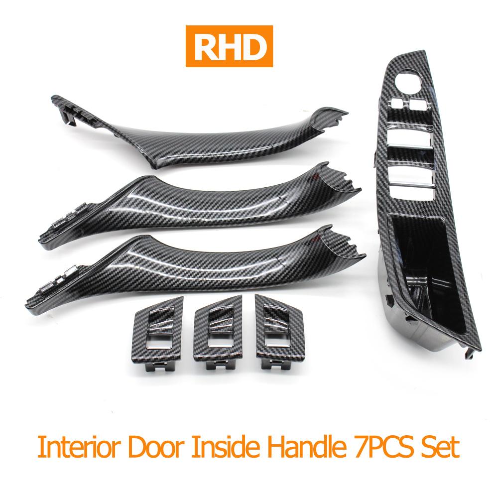 LHD RHD Maniglia interna per portiera auto in fibra di carbonio 7 pezzi Set per BMW Serie 5 F10 F11 520i 523i 525i 528i 530i 535i