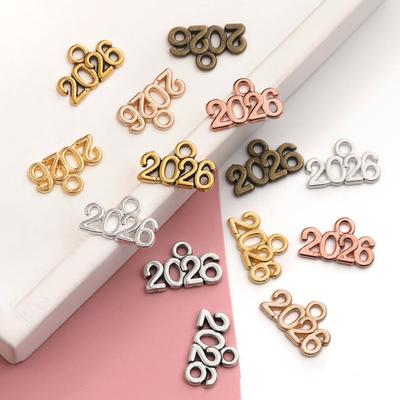 50Pcs 2026 Alloy Charm Vintage Number Decoration Charm Accessories DIY Keychain Jewelry Earring Bracelet Necklace Pendant