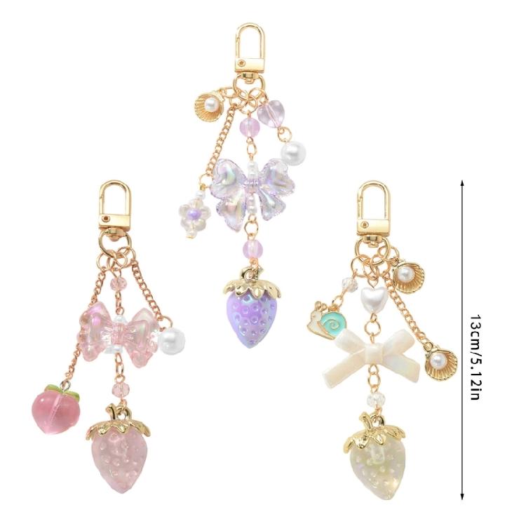 Eye Catching Resin Fruit Keychain With Bows Detachable Bag Charm Cute Fashion Gift Elegant Bags Pendant for Women