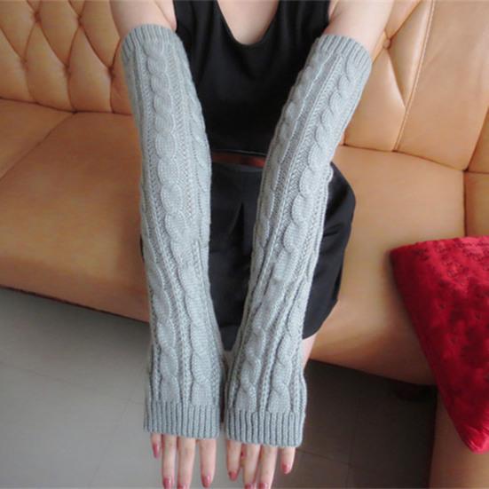 1 Pair Arm Warmers Fingerless Thumb Hole Super Soft Knitted Stretchy Cold Resistant Solid Color Winter Women Long Sleeves