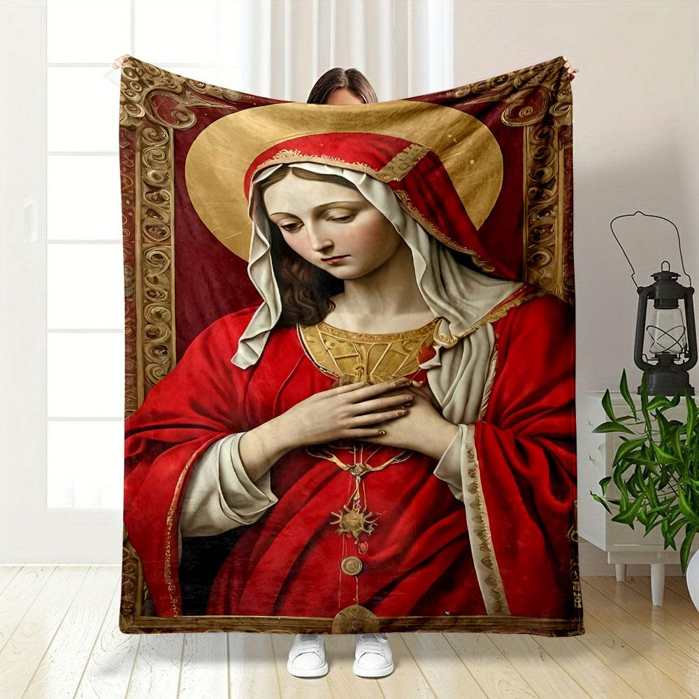 Virgin Mary Portrait Blanket Printed Blanket for Living Room Bed Couch lunch break Soft Cozy Blanket for Friend's festival Gift