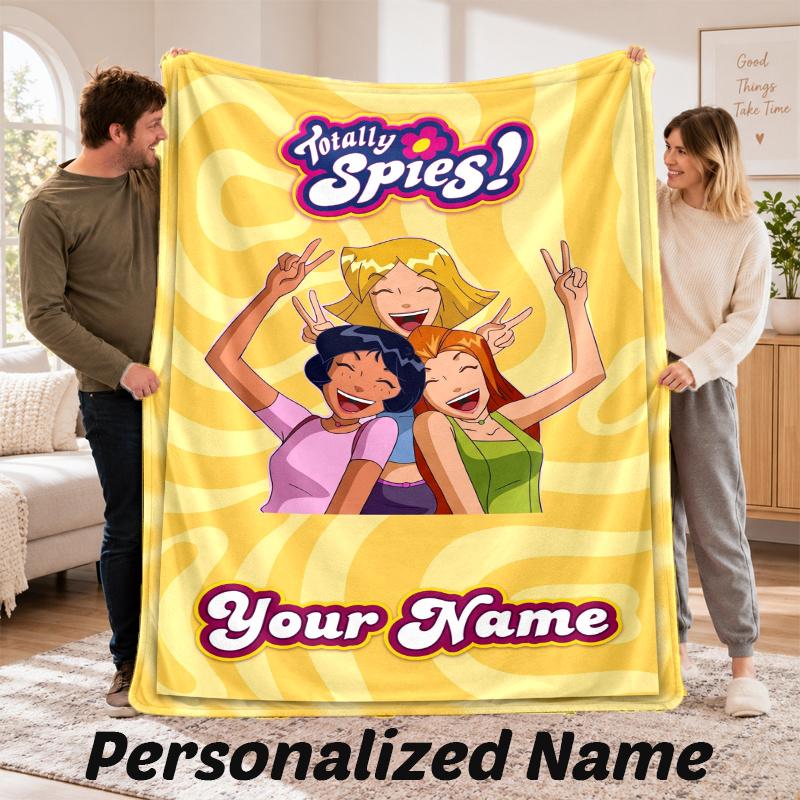 Custom Name Totally Spies Flannel Throw Blanket Personalized Text Soft Blanket Bed Sofa Gift