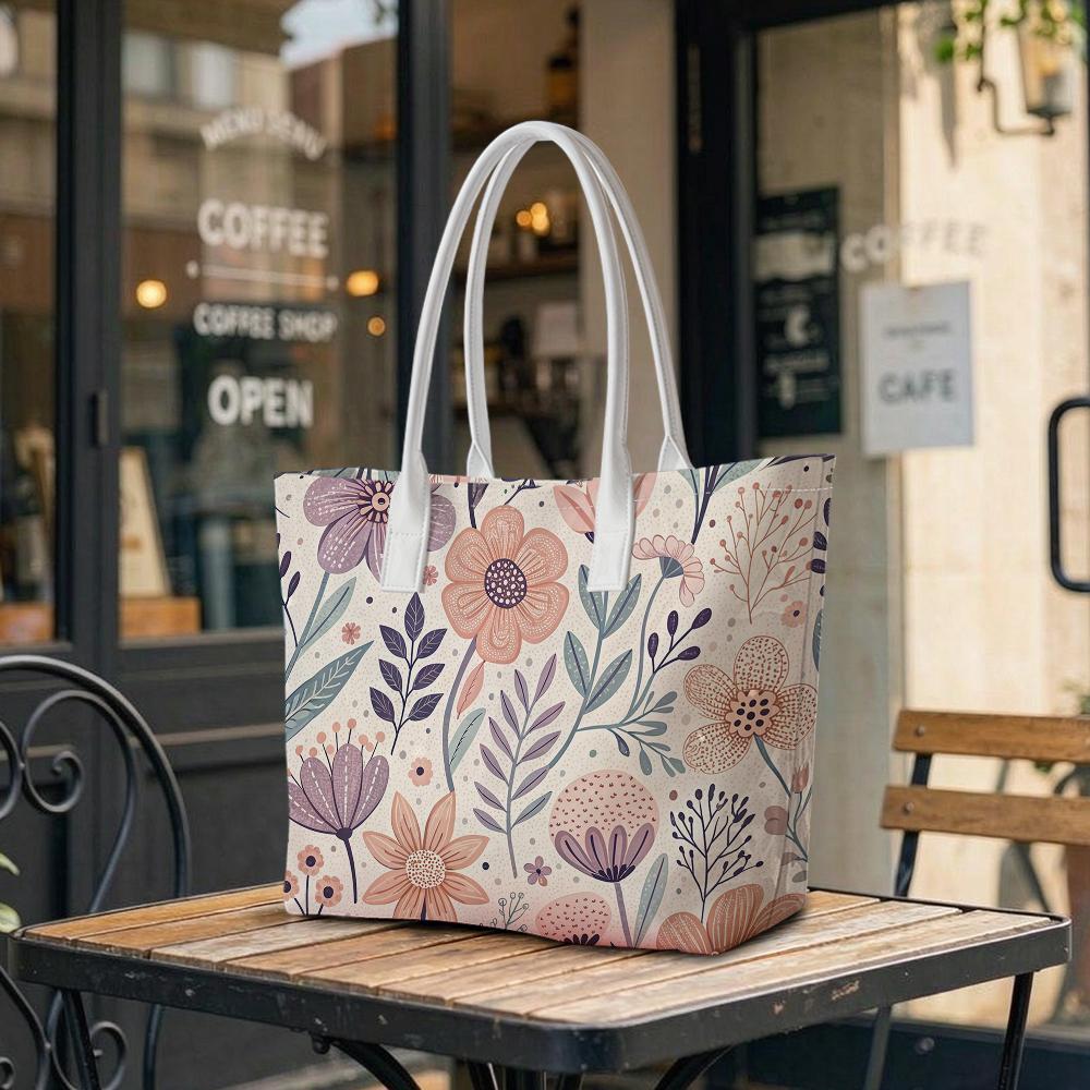 Boho Floral Print Tote Bag Casual Ladies Daily Outdoor Handbag Lightweight Women Fashion Shopping Carry Bag