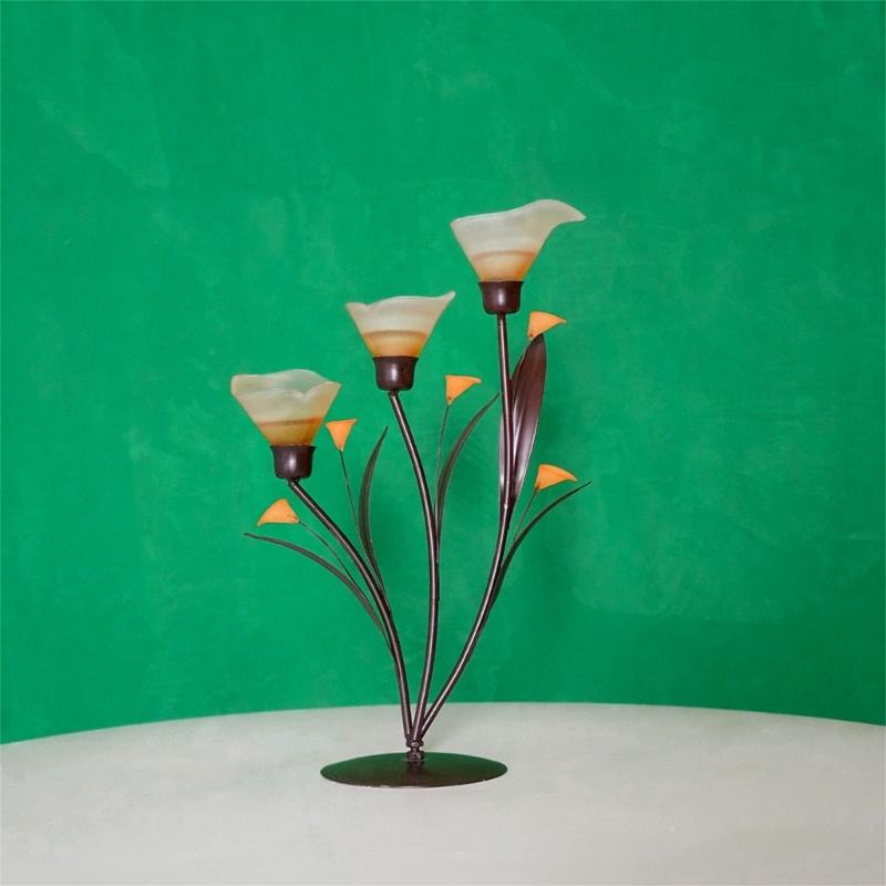 Eisenleuchter mit Glasblütenknospen Tischkerzenständer für Kamine Regal Arbeitsplatten Mittelstücke Kerzenständer