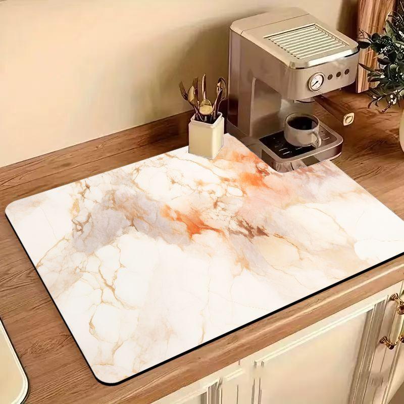 Light Grey Ink Marble Coffee Mat Quick Drying Absorbent Non Slip Coffee Machine Counter Protector Mat Coffee Decor Rug