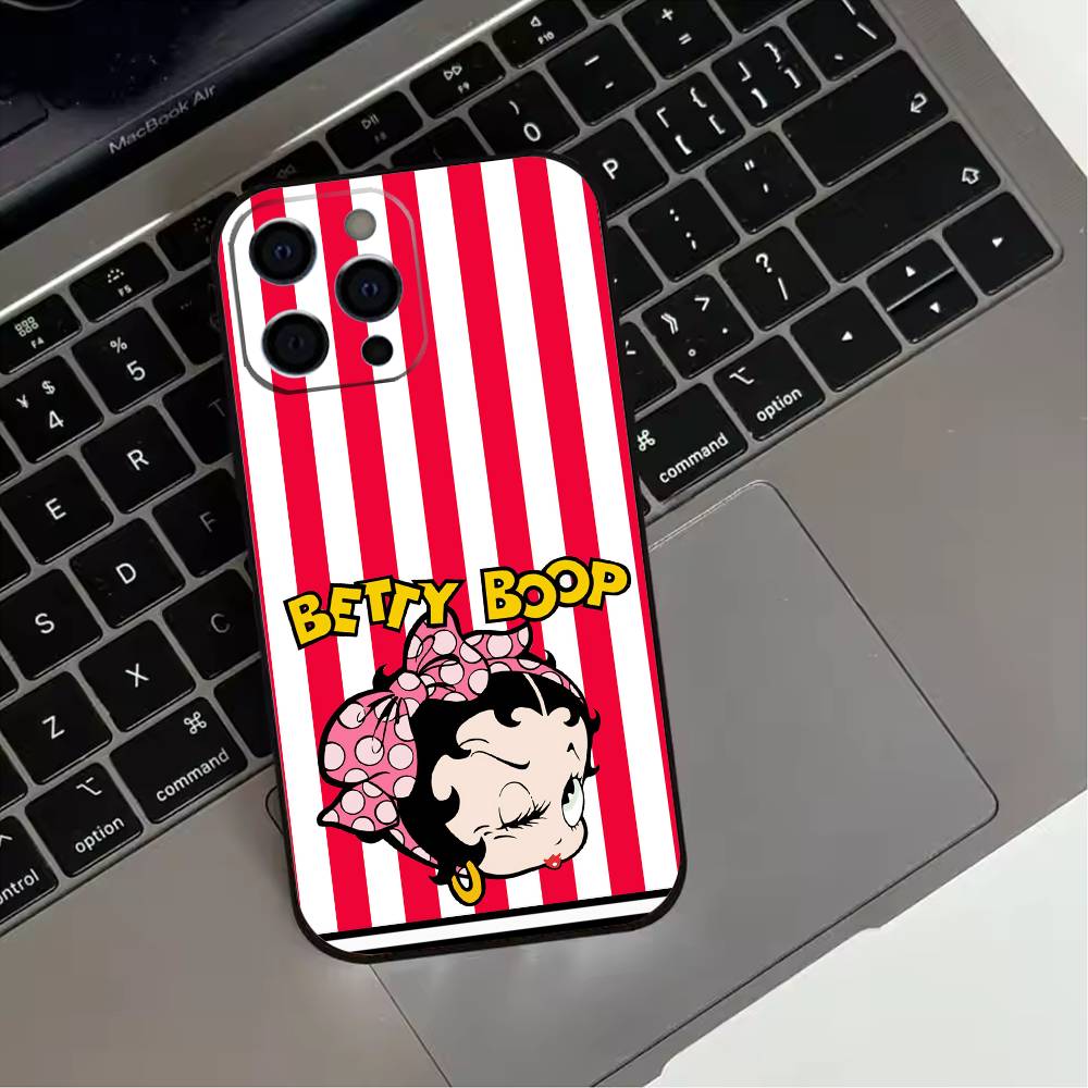

B-Betty Cute B-Boop Phone Case For iPhone 17,16,15,14,13,12,11 Plus,Pro Max,XS,Soft Silicone Black Cover iPhone16promax