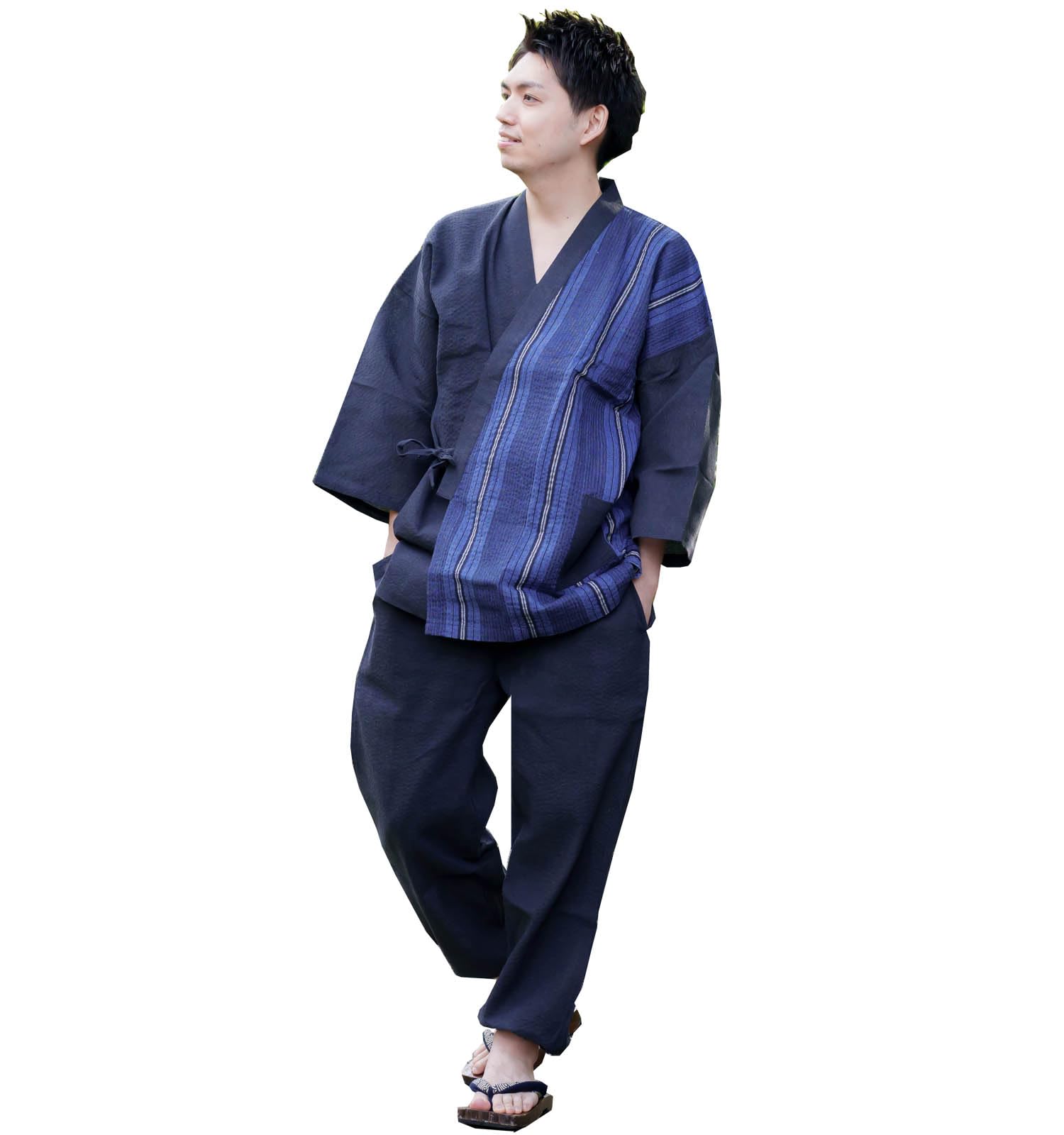 

Samue for Summer M Stripes [Yurakuan] Shijira-woven Men, Use, Switching, 100% Cotton, (Summer 7, M)
