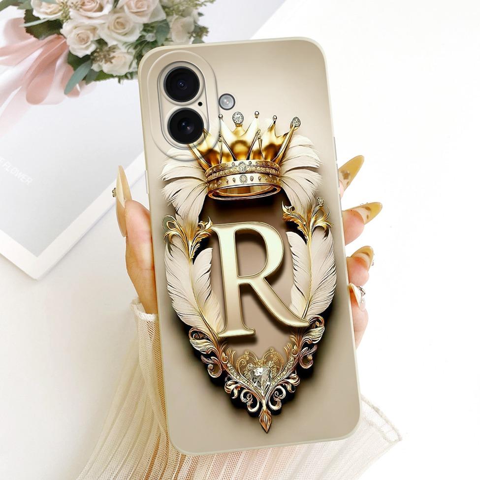Pour iPhone 16 16plus 16pro Coque Pour iPhone 16 Pro Max Housse Esthétique Luxe Lettres A-Z Silicone Peint 2D