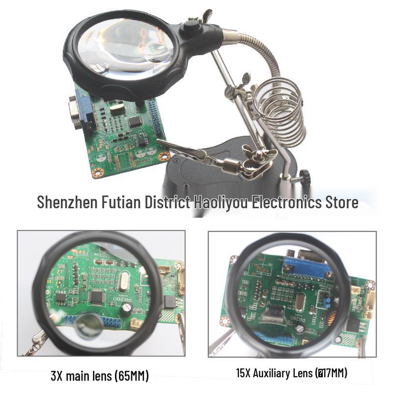Clip-on LED Magnifier with Dual Repair Clamps, Model TE-801