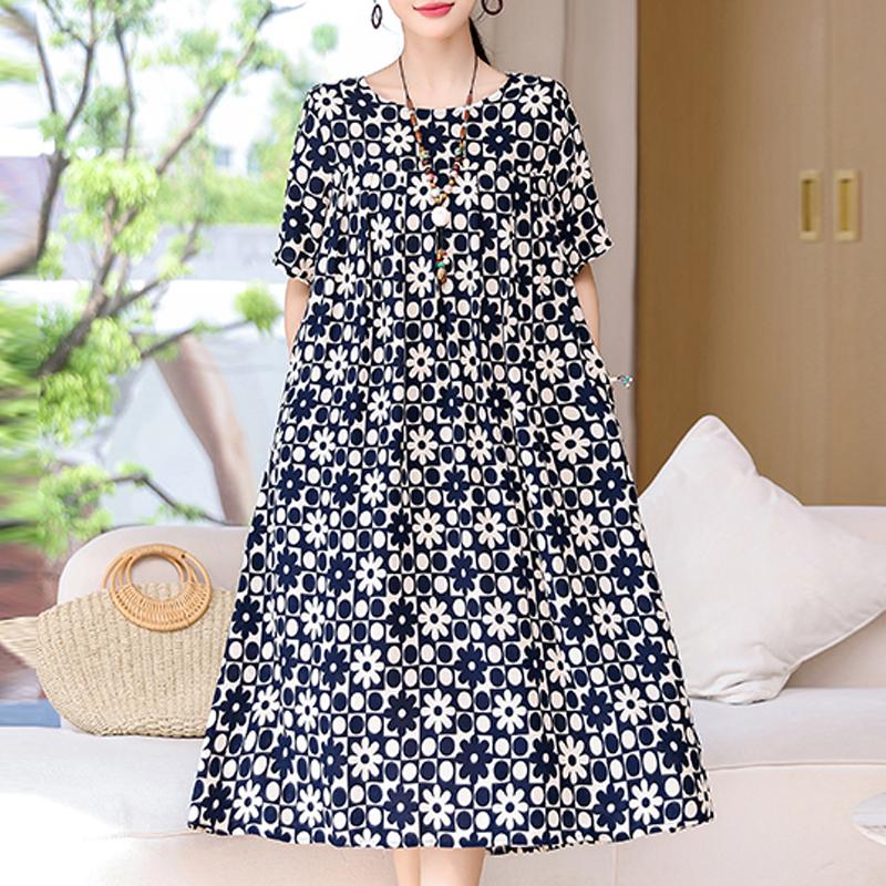 Letné oversize šaty Elegantné dámske dlhé šaty s krátkym rukávom Plus veľkosti
