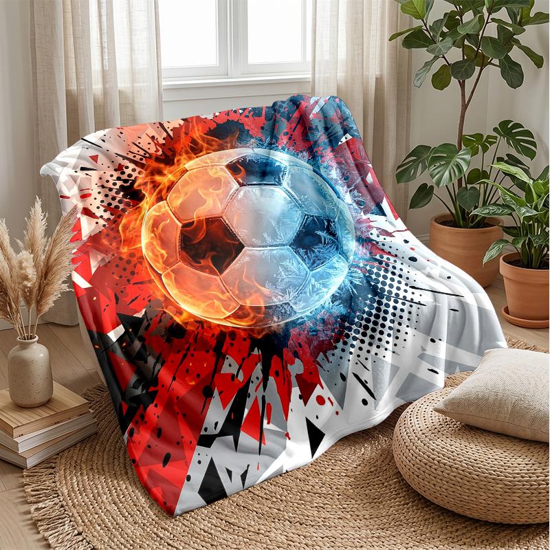 Flaming Soccer Ball Art 1 Theme Blanket Lightweight Warm Flannel Blanket Decorative Throw Blanket for Home Decoration
