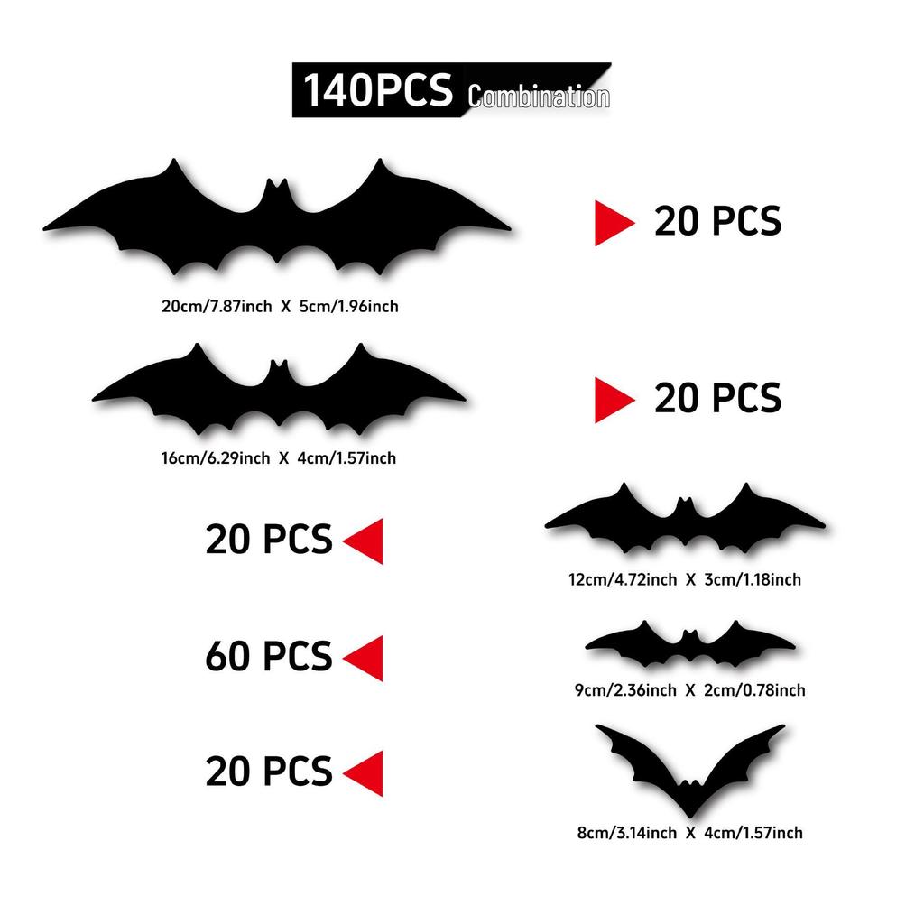 3D Waterproof Black Bat Stickers for Halloween Decorations
