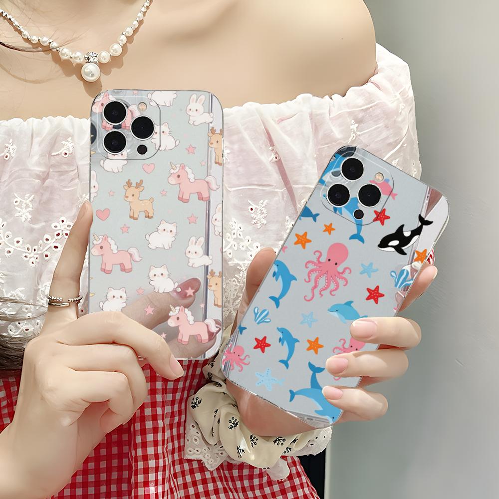 Cute Animes Puppy Kitten Clear TPU Mobile Case for iPhone 17 16 15 14 13 12 11 X XR XS Air Pro Max Plus Mini Colorful Cover