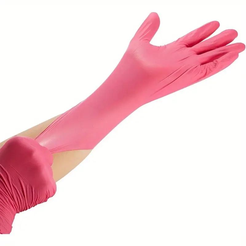 100PCS Pink Nitrile Gloves Disposable Kitchen Gloves for Household Cleaning Beauty Salon Hair Dye Esthetician Gloves Powder Free