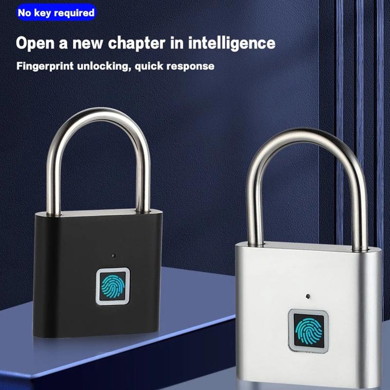 Keyless USB Rechargeable Fingerprint Lock Smart Home Padlock Waterproof Door Lock Quick Unlock Portable Anti-theft Padlock