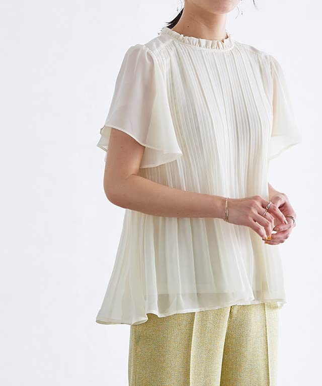 Piero Flare Sleeve Pleated Chiffon Size Ivory Women's Blouse, M,