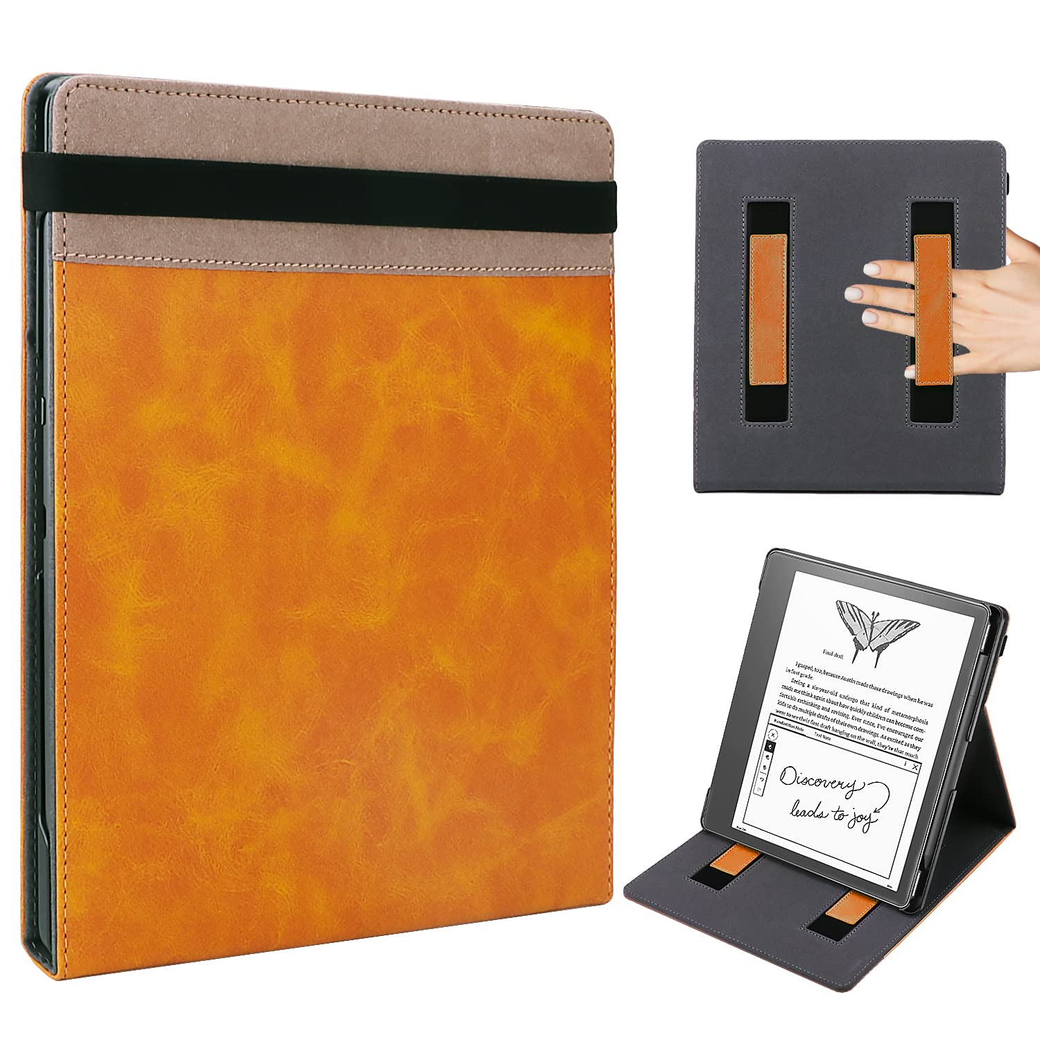 

WALNEW Kindle Scribe Stand Cover with Strap Stand for Dual Hand Strap Pen Auto Wake and Standby (2022 Release) Closure, Multi-Angle 10.2-inch Screens,