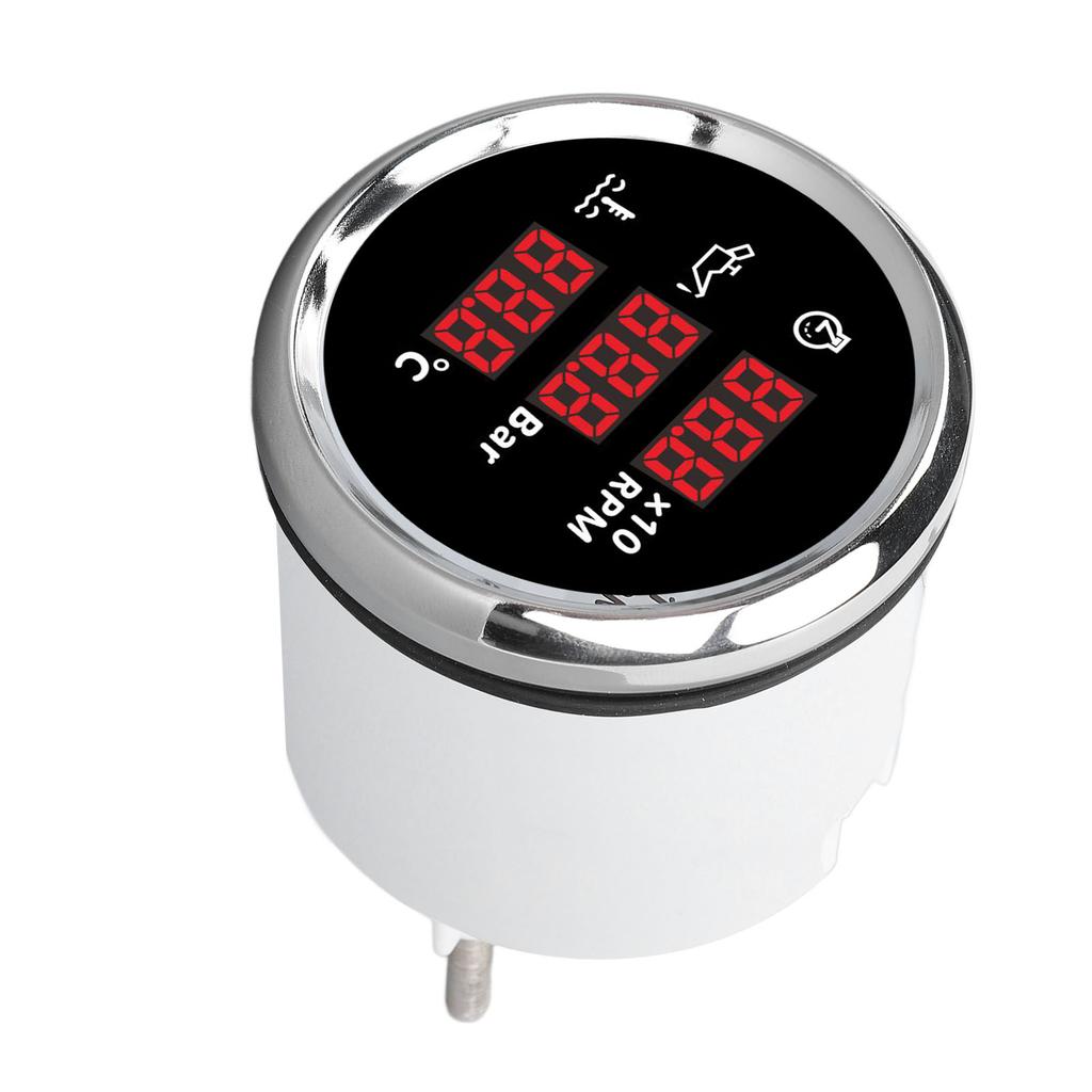 52mm Digitale Öldruck Wassertemperaturanzeige mit Hintergrundbeleuchtung 3 in 1 LED-Anzeige Drehzahlmesser für Boot Yacht Wohnmobil LKW