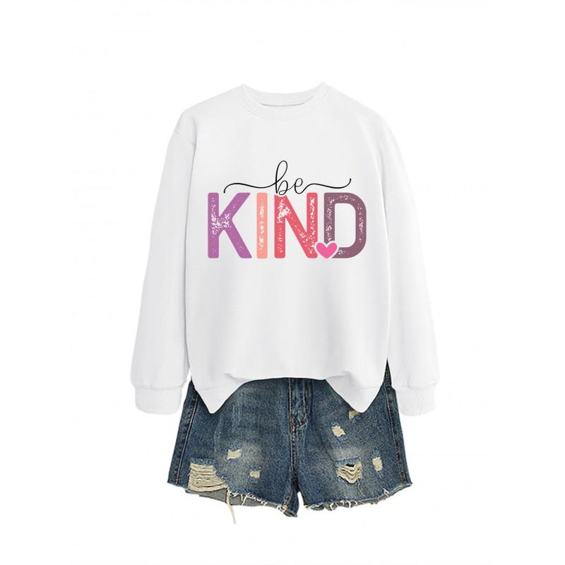 Womens Oversized Cotton Hoodie With Be Kind Cutout Letter Print Fall Winter Casual Sweatshirt