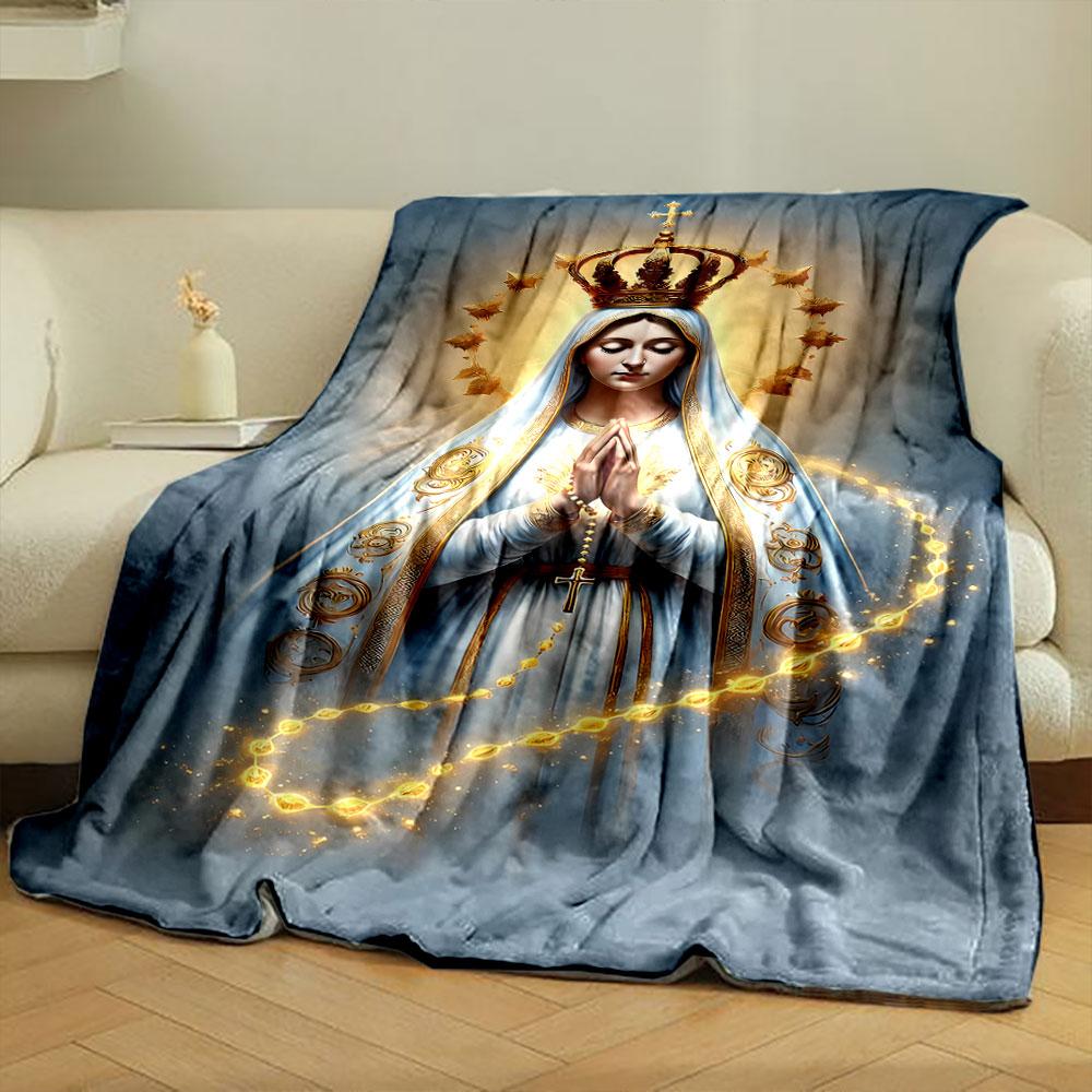 Our Lady of Lourdes Rosary Crown Throw Blanket Printed Blanket for Living Room Bed Couch lunch break Soft Cozy Blanket for Friend's festival Gift