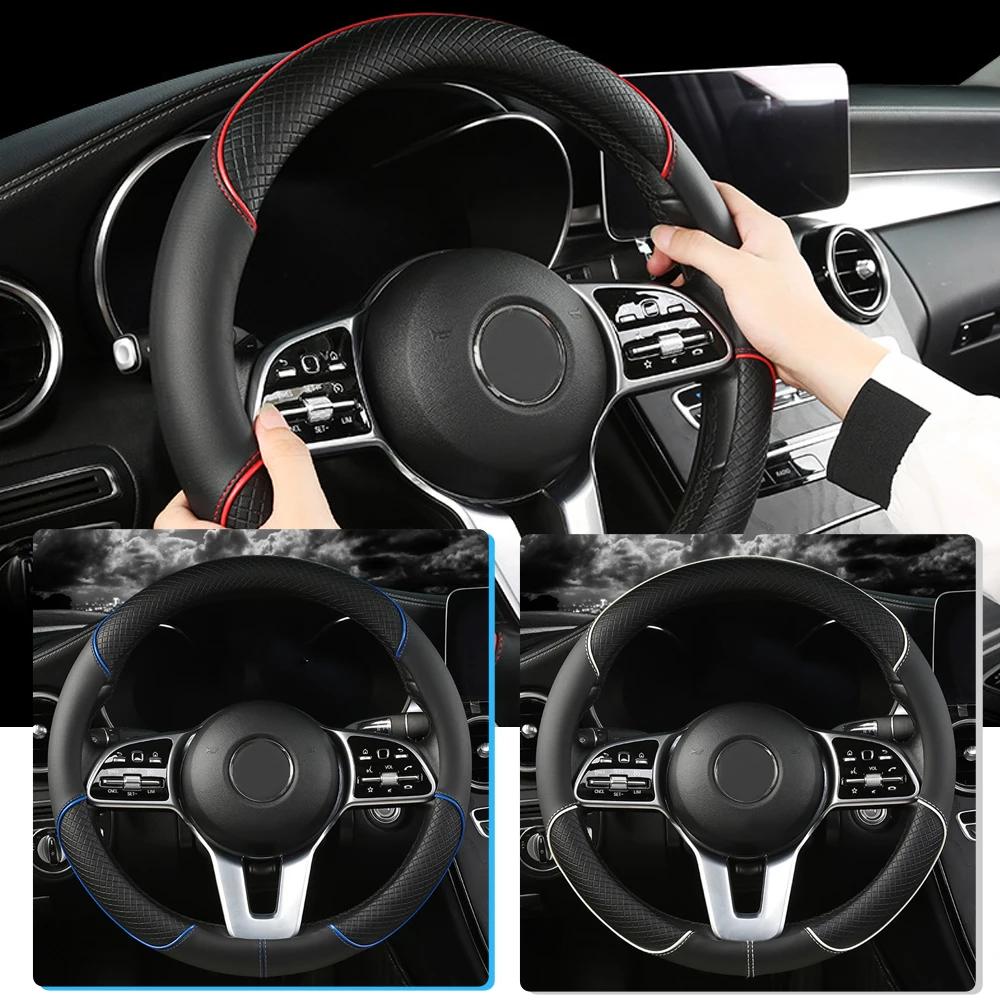1 STÜCK Auto Lenkradbezug Vollleder Nähte Auto Lenkrad Anti Slip Dekoration Abdeckung Auto Innenausstattung