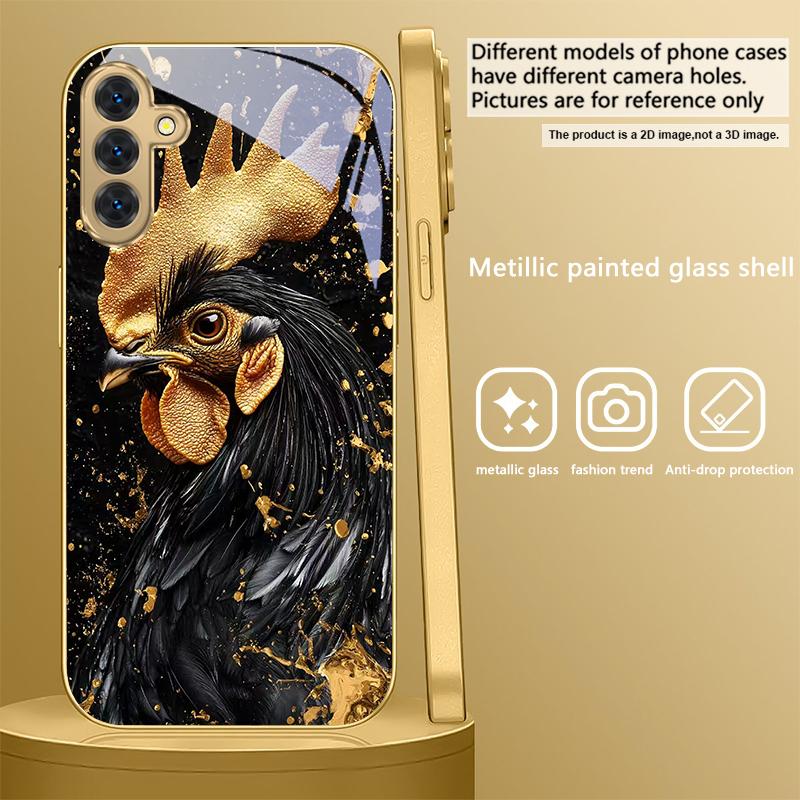 Brave Golden Rooster For Samsung A 31 32 A33 A34 35 14 A15 13 A16 25 26 50 52 53 54 55 56 70 71 72 73 Golden glass phone case