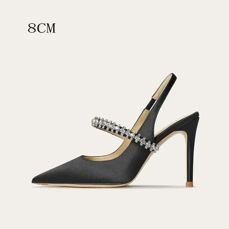 Mode Größe 34 45 Damen Diamant Bao Kopf Sandalen 2024 Neu Dünner Absatz Spitzleder Hohe Absätze Damen Hochzeitsschuhe