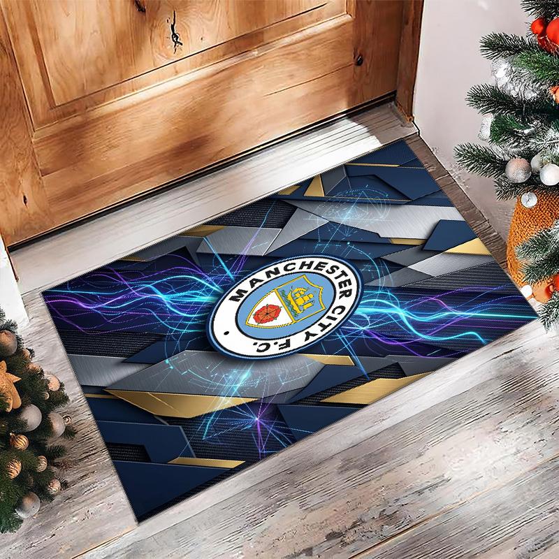 Manchester City Printed Flannel Area Rug Non Slip Soft Polyester Floor Carpet Indoor Decor Mat for Bedroom Living Room Sofa