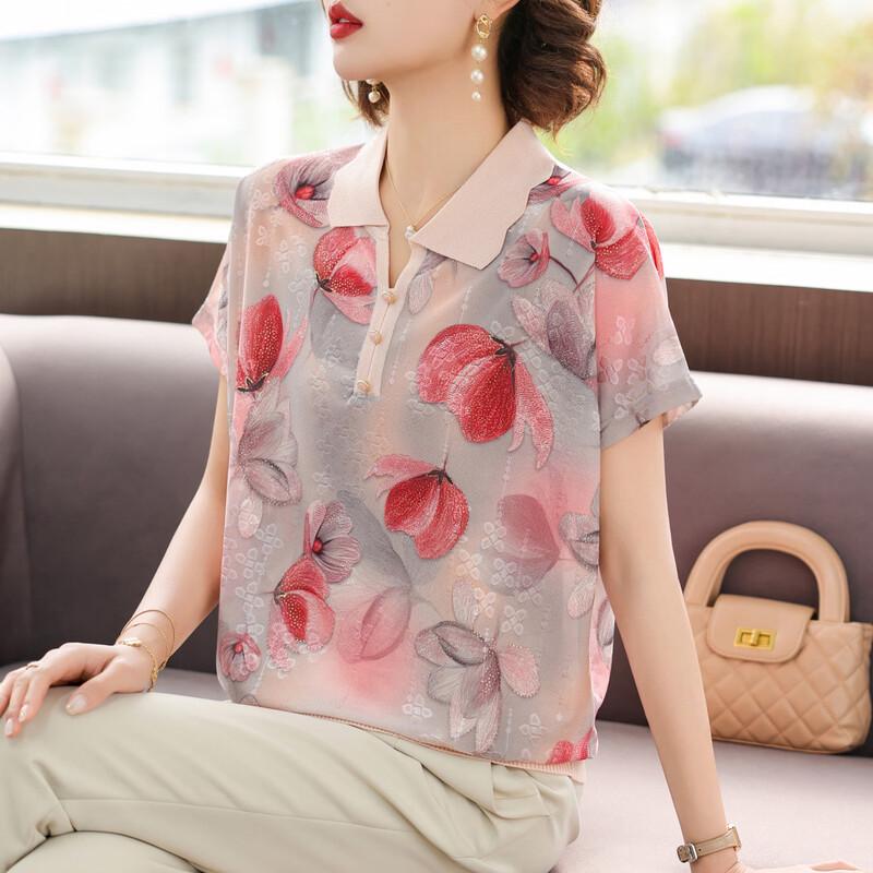 Women s Elegant Lapel Printed T-Shirt 2XL