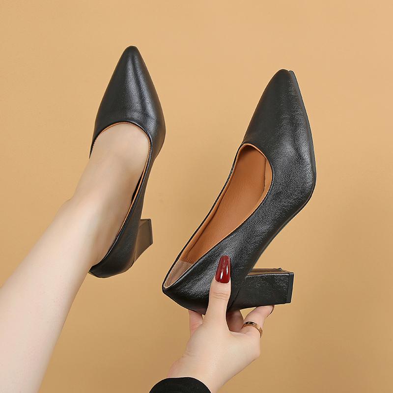 Pointed Toe Solid Color Pumps High Heel Square Heel Women's Shoes on Sale 2026 Fashion Slip-on Spring/Autumn Office Pumps