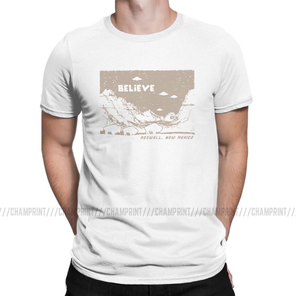 Ufo Flying Saucer T Shirts For Men Pure Cotton Funny T Shirt Round Collar I Want