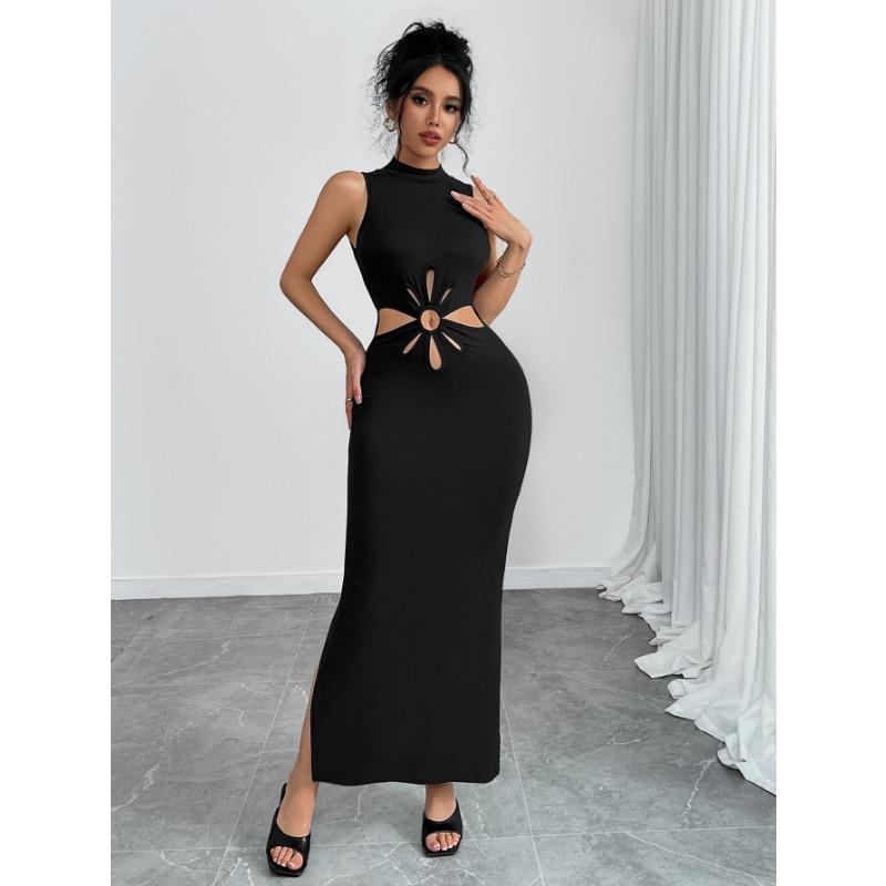 

Women s Sexy Dress Fashionable Waist-exposing Dress Semi-high-neck Dress XL чёрный