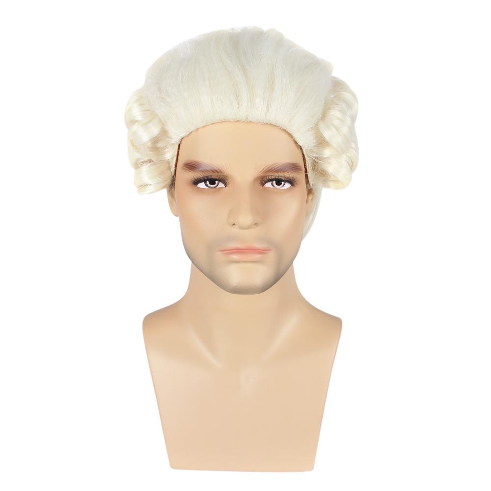 Deluxe Baroque Cosplay Curly Wig Halloween Men Costume Wigs Lawyer Judge Wig Christmas Carnival