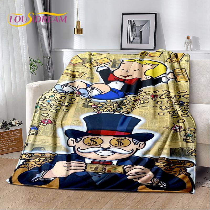 Rich Man Game Monopoly Dollar Cartoon Blanket,Soft Throw Blanket for Home Bedroom Bed Sofa Picnic Travel Office Cover Child Gift