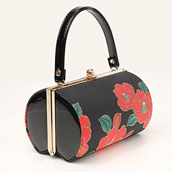 Kyoto Kimono Yuzen Zori and Bag Set Platform Boxed Check (2-Piece Set) - Three-Tiered, Enamel, (E. Pattern)