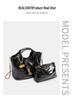 Black Argyle Basket Single Shoulder Handbag - High-End Retro Soft Leather Crossbody Bag for Women