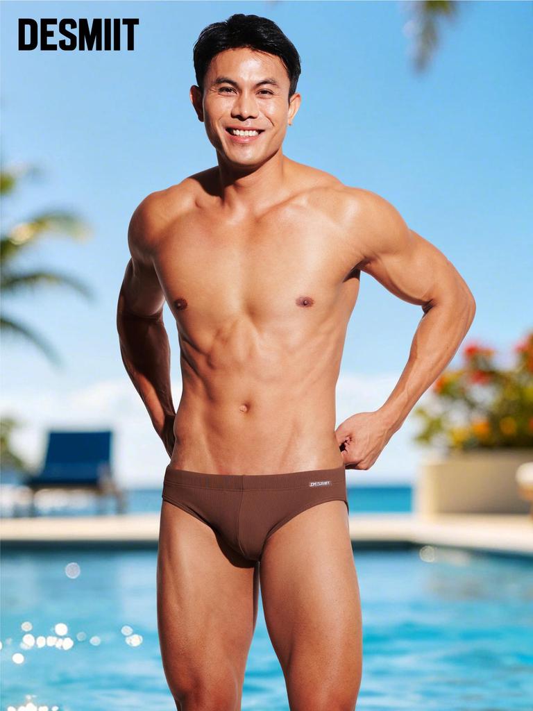 2026 Desmiit Men's High Elastic Low Waist Quick Dry Swim Trunks S3634