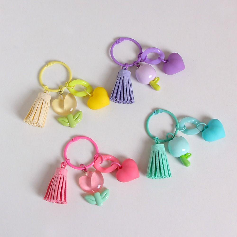 Candy Color Sweet Resin Tulip Keyring Young Girl's Heart Tulip Flower Keychain   Girls