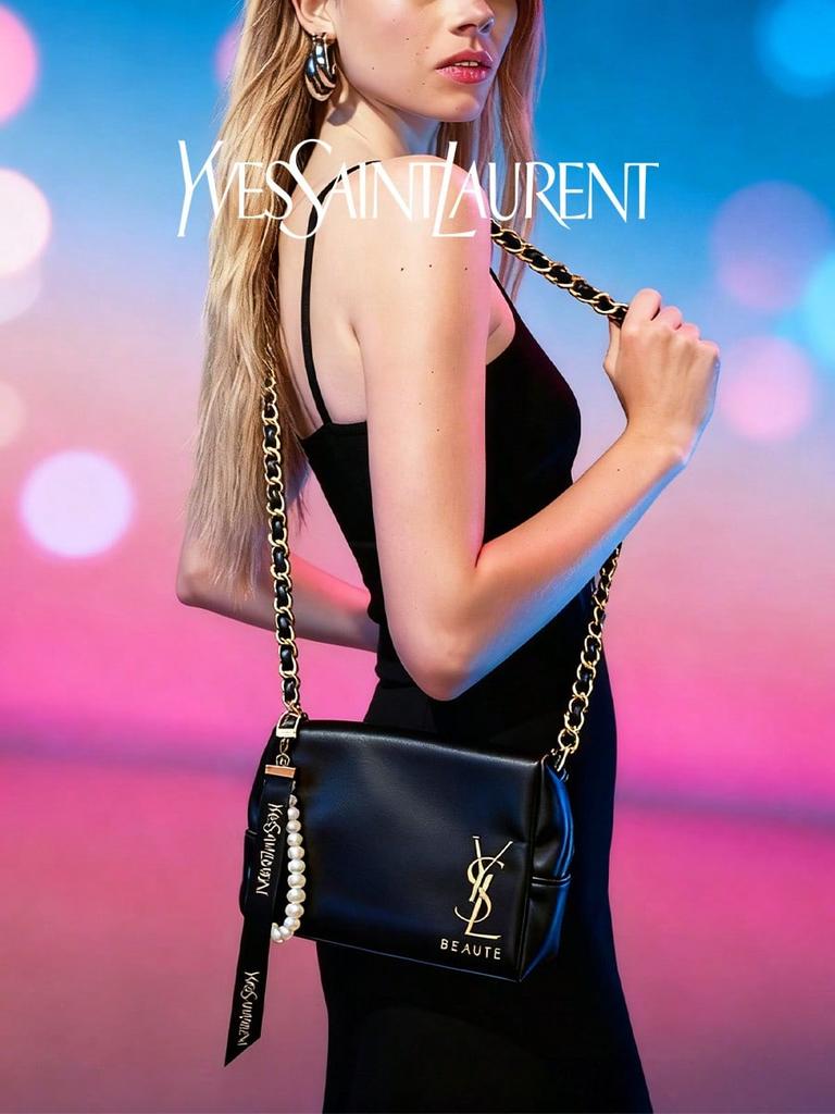 Lady pearl pendant shoulder bag, black chain shoulder bag, square bag